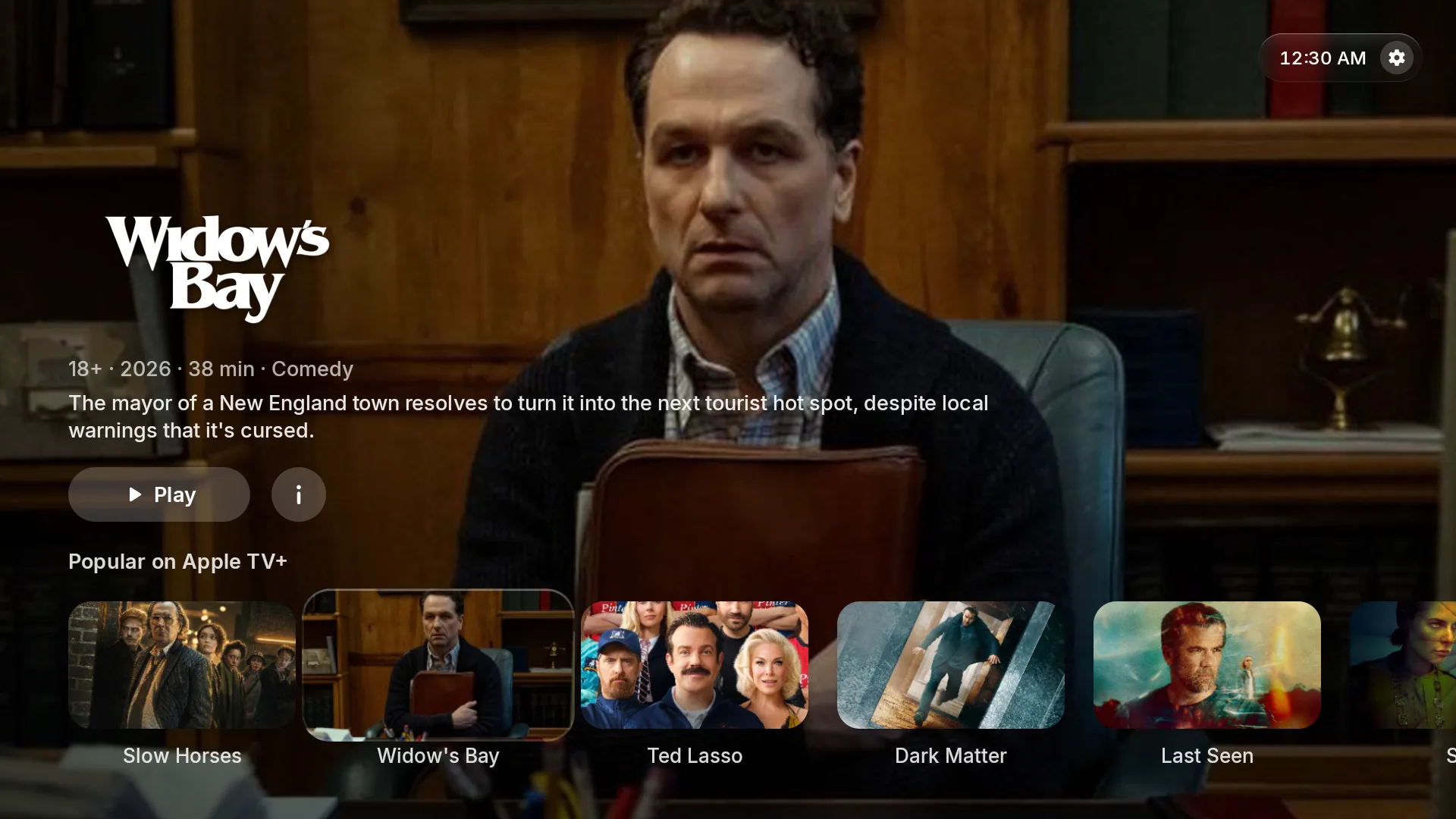 The Glass home screen on a Fire TV: a Top Shelf title over a shelf of titles